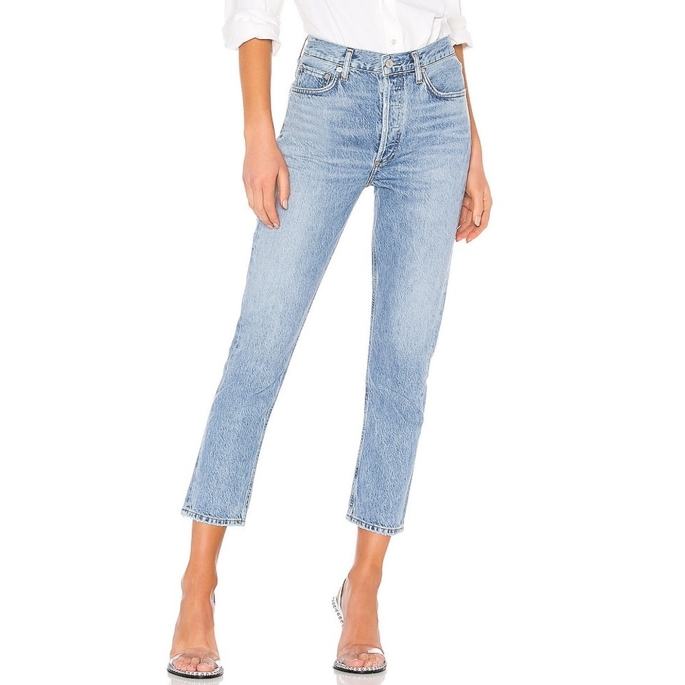 AGOLDE Riley High Waisted Straight Leg Ankle Cropped Denim Jeans Blur Blue 23